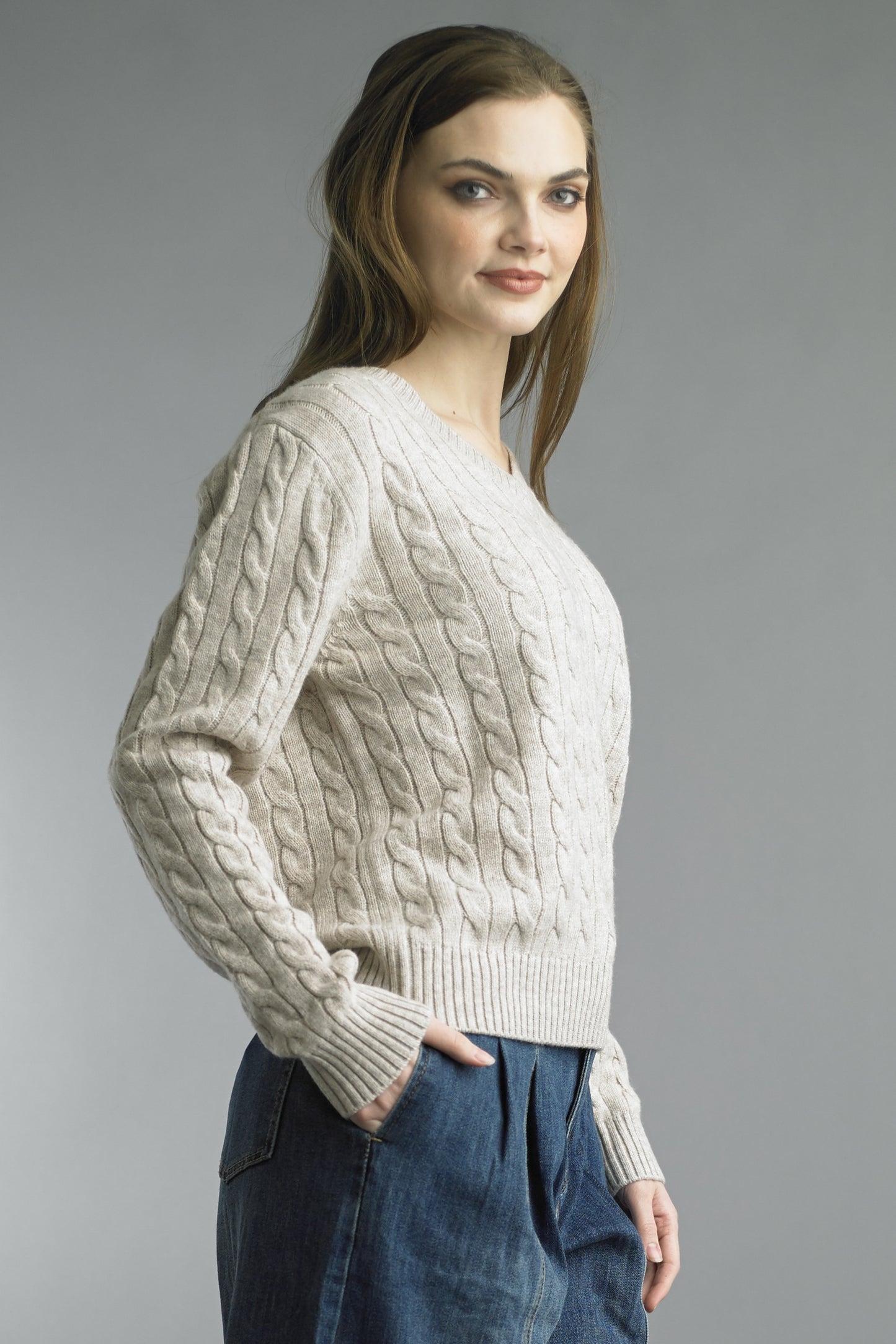 Tempo Paris Cable Cape V Neck Sweater