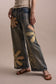 Blue Velvet Flower Patchwork Denim Pants