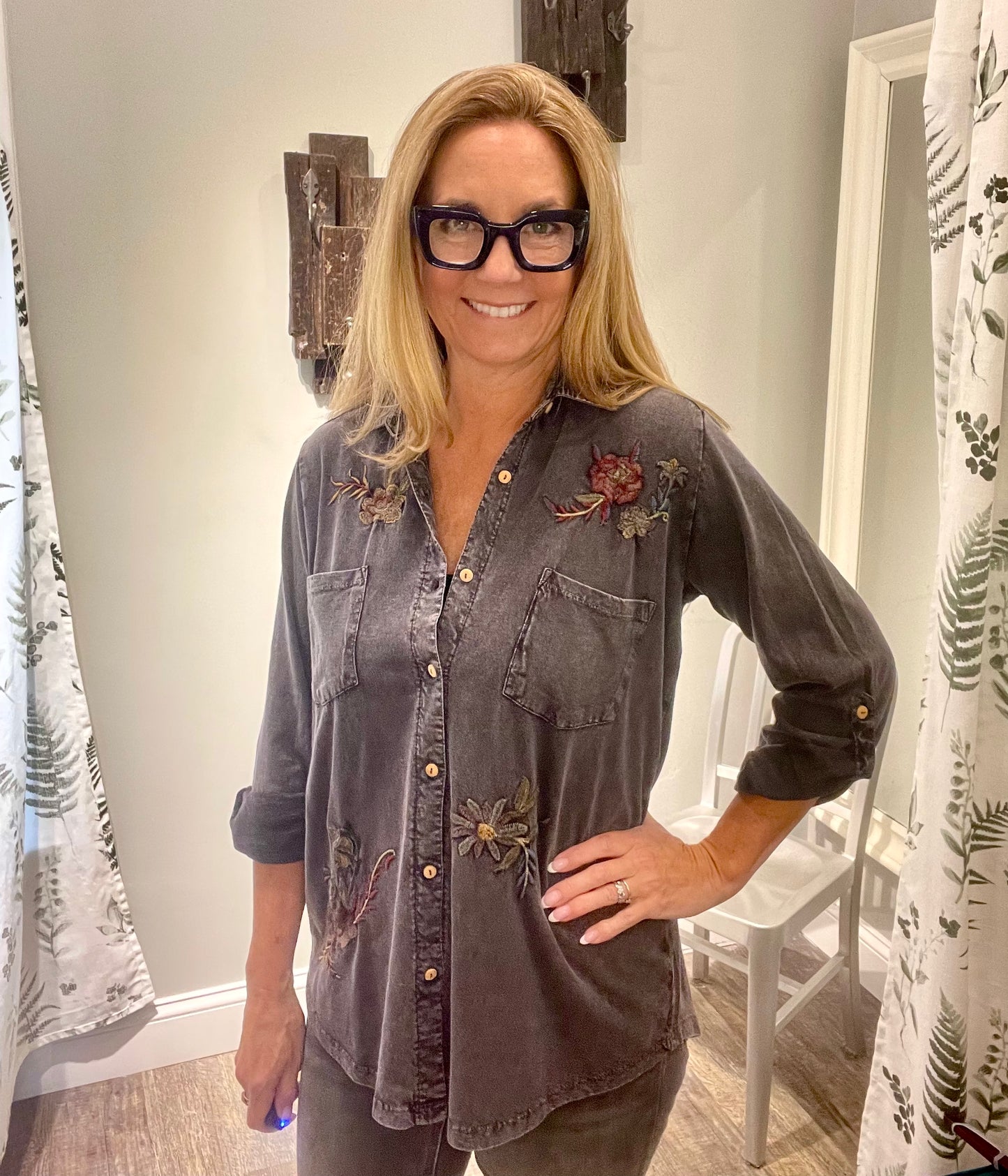 Caite and Kyla Embroidered Lava Rock Top