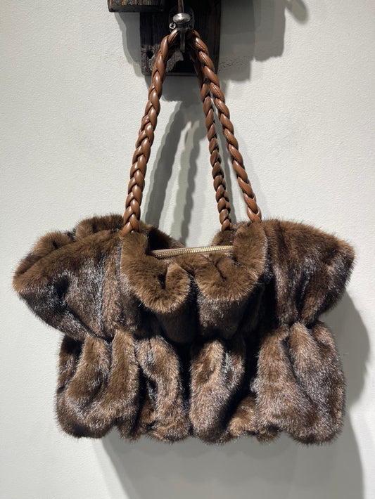 Lux Faux Fur Handbag with Braided Handle