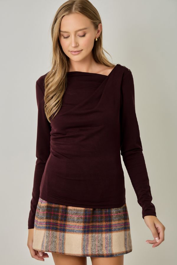 Mystree Asymmetrical Draped Ribbed Top