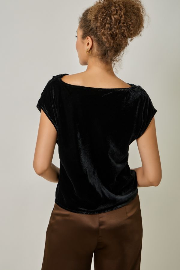 Mystree Velvety Drape Neck Top