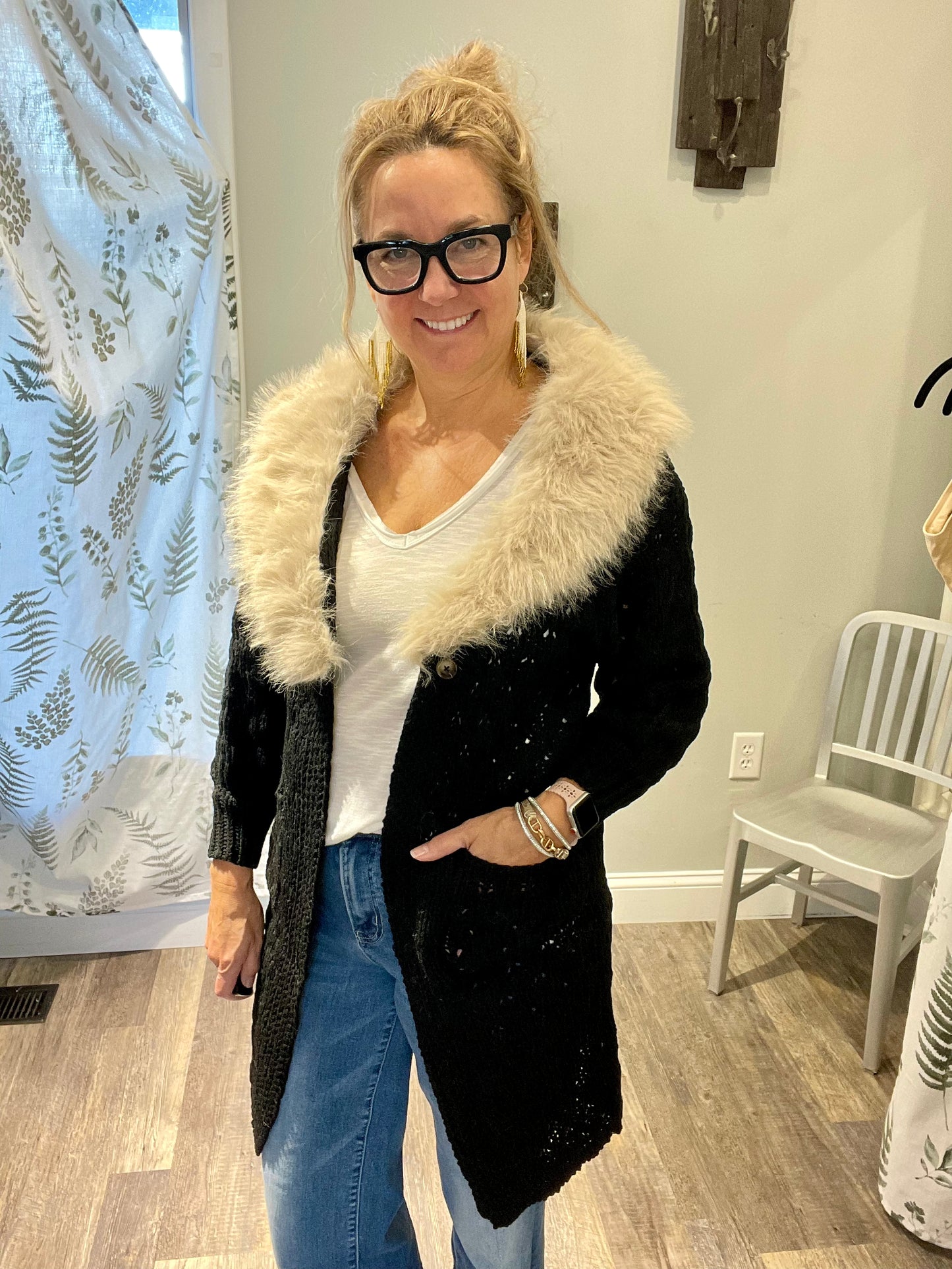 Nekane NKN Faux Fur Knit Cardigan