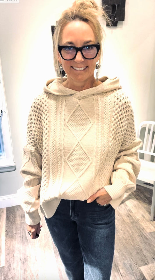 Free People Explorer Cable Hoodie Sweater