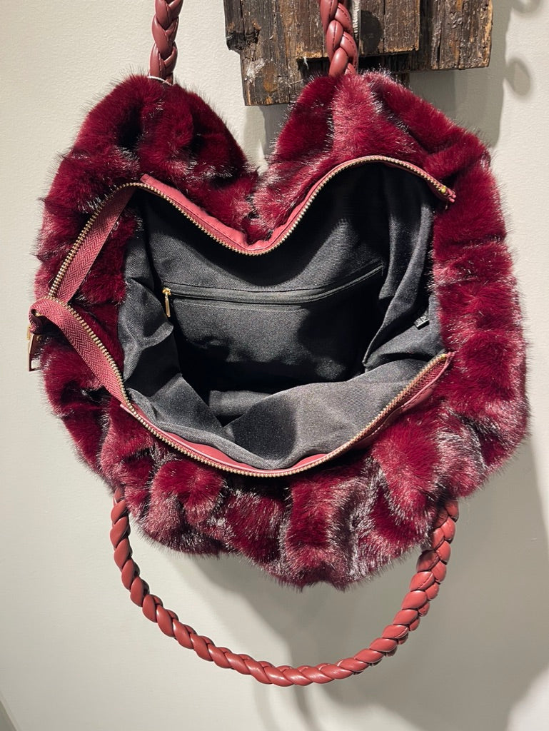 Lux Faux Fur Handbag with Braided Handle