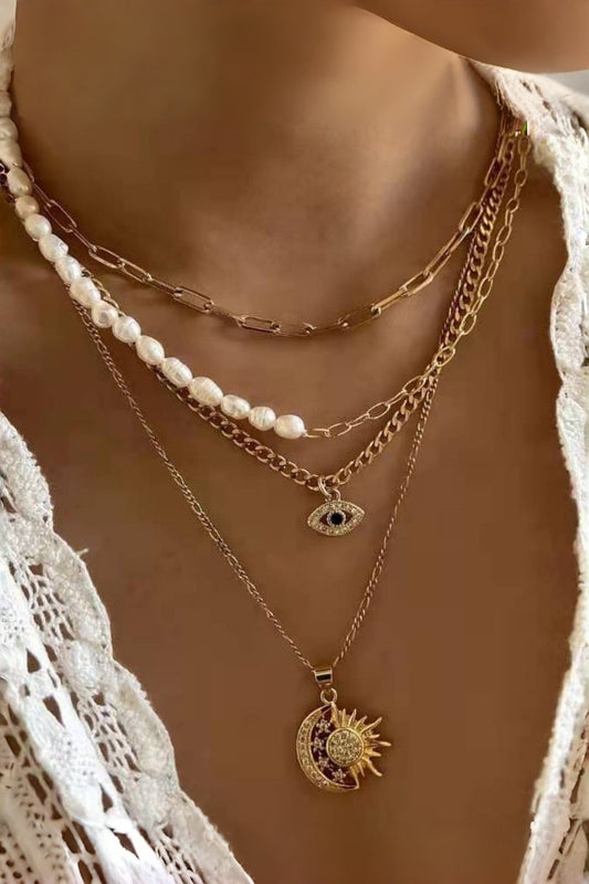 Evil Eye & Sun Moon Pendant Necklace