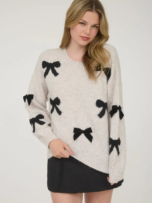 Mine LA Bow Pattern Long Sleeved Sweater