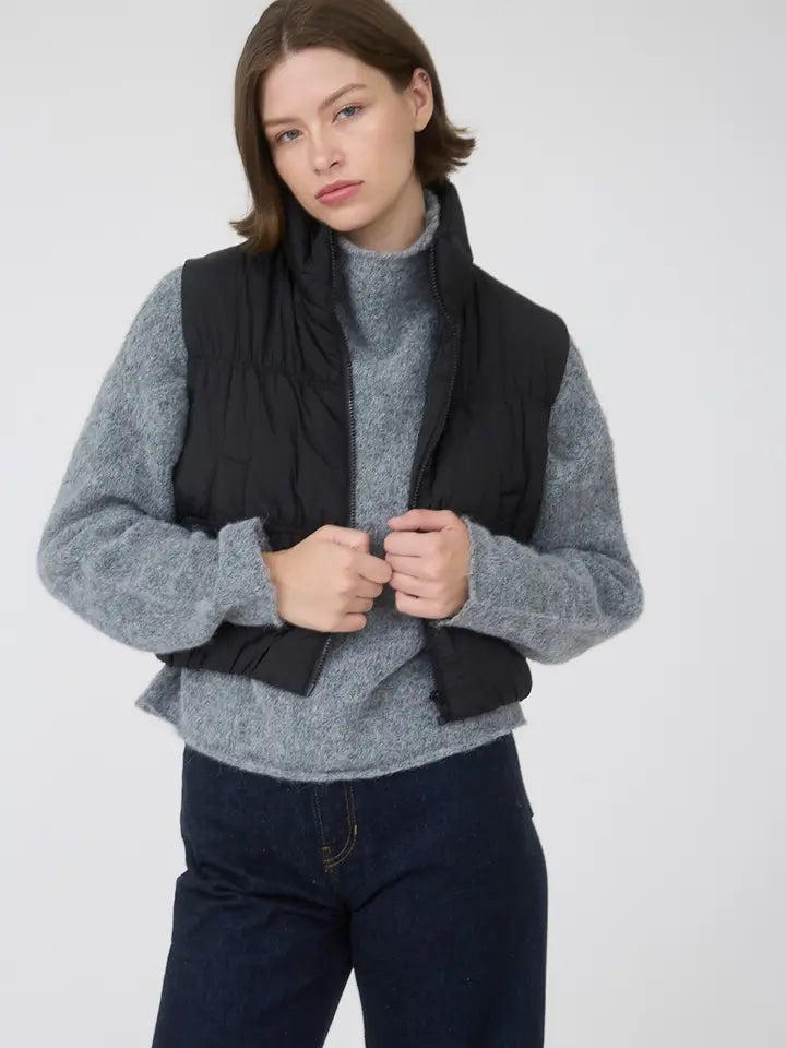 Blu Pepper Collared Zip Up Cropped Puffer Vest