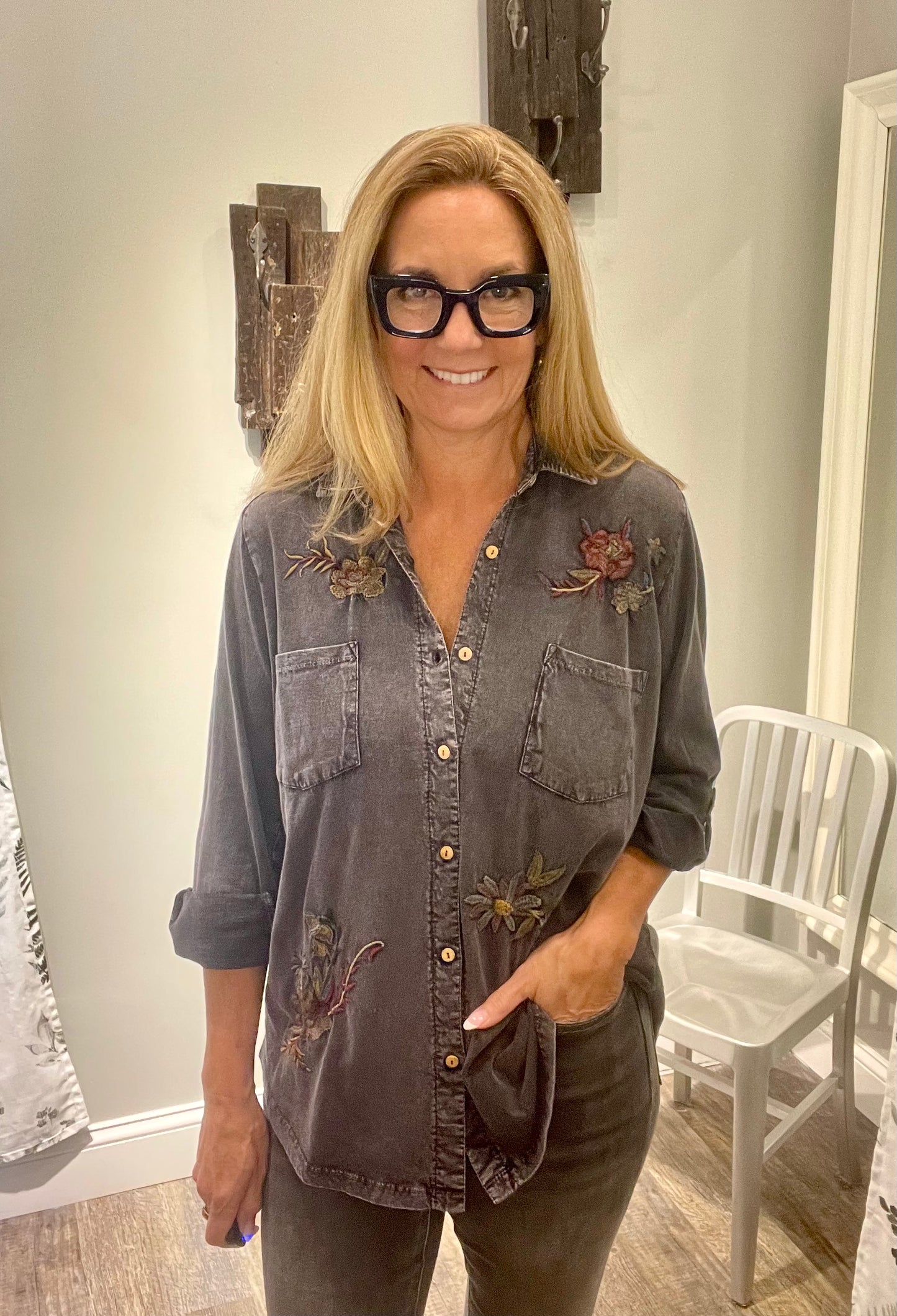 Caite and Kyla Embroidered Lava Rock Top