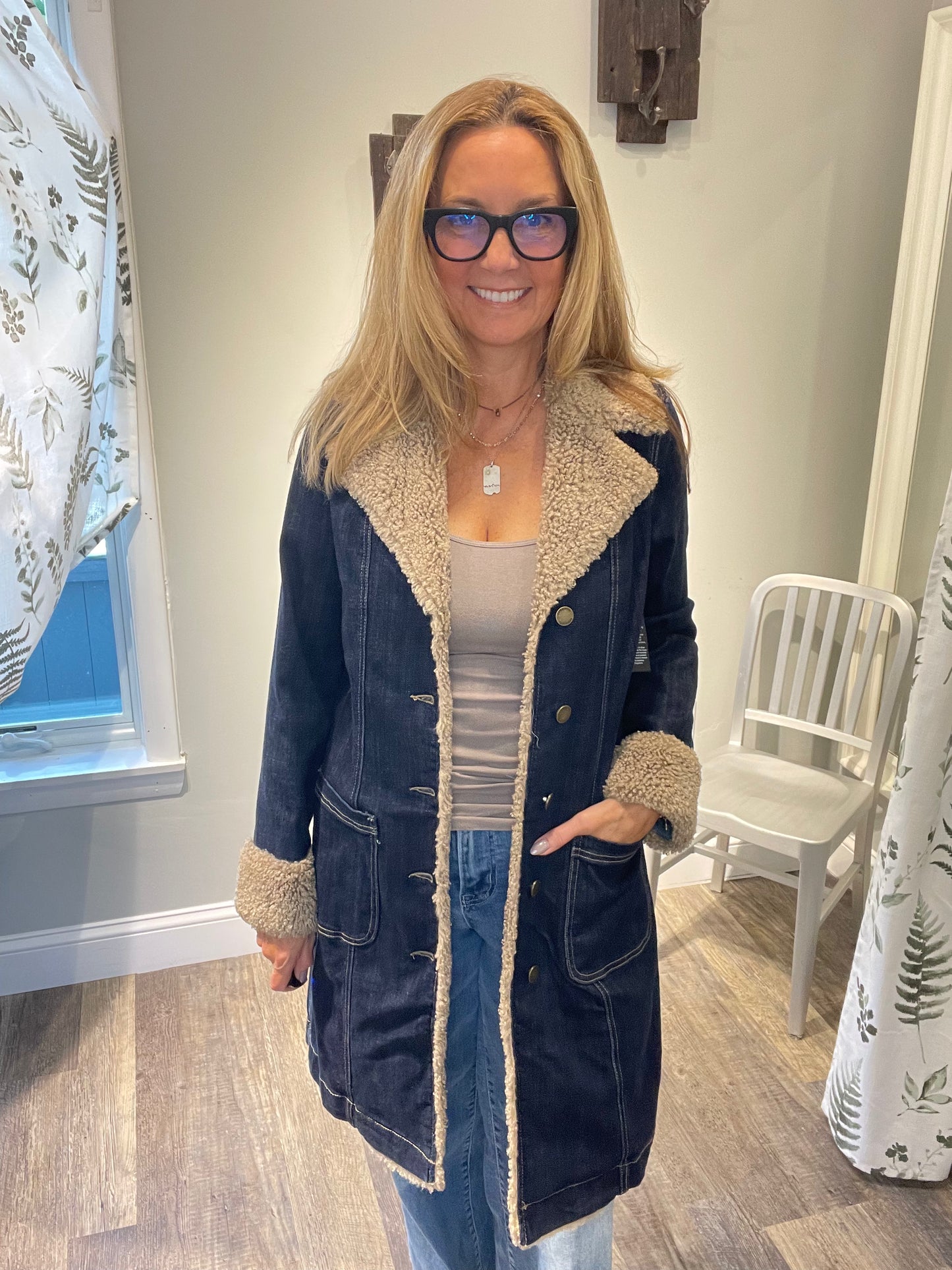 Liverpool Faux Sherpa Trim Denim Jacket