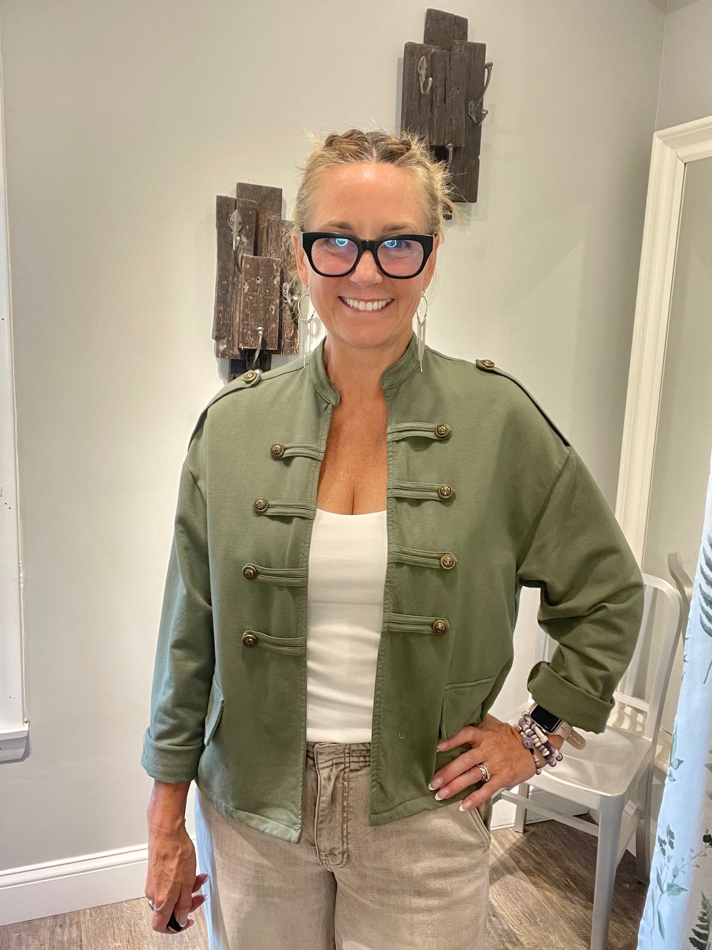 Six Fifty Band Military Olive Jacket