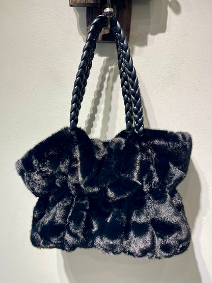 Lux Faux Fur Handbag with Braided Handle