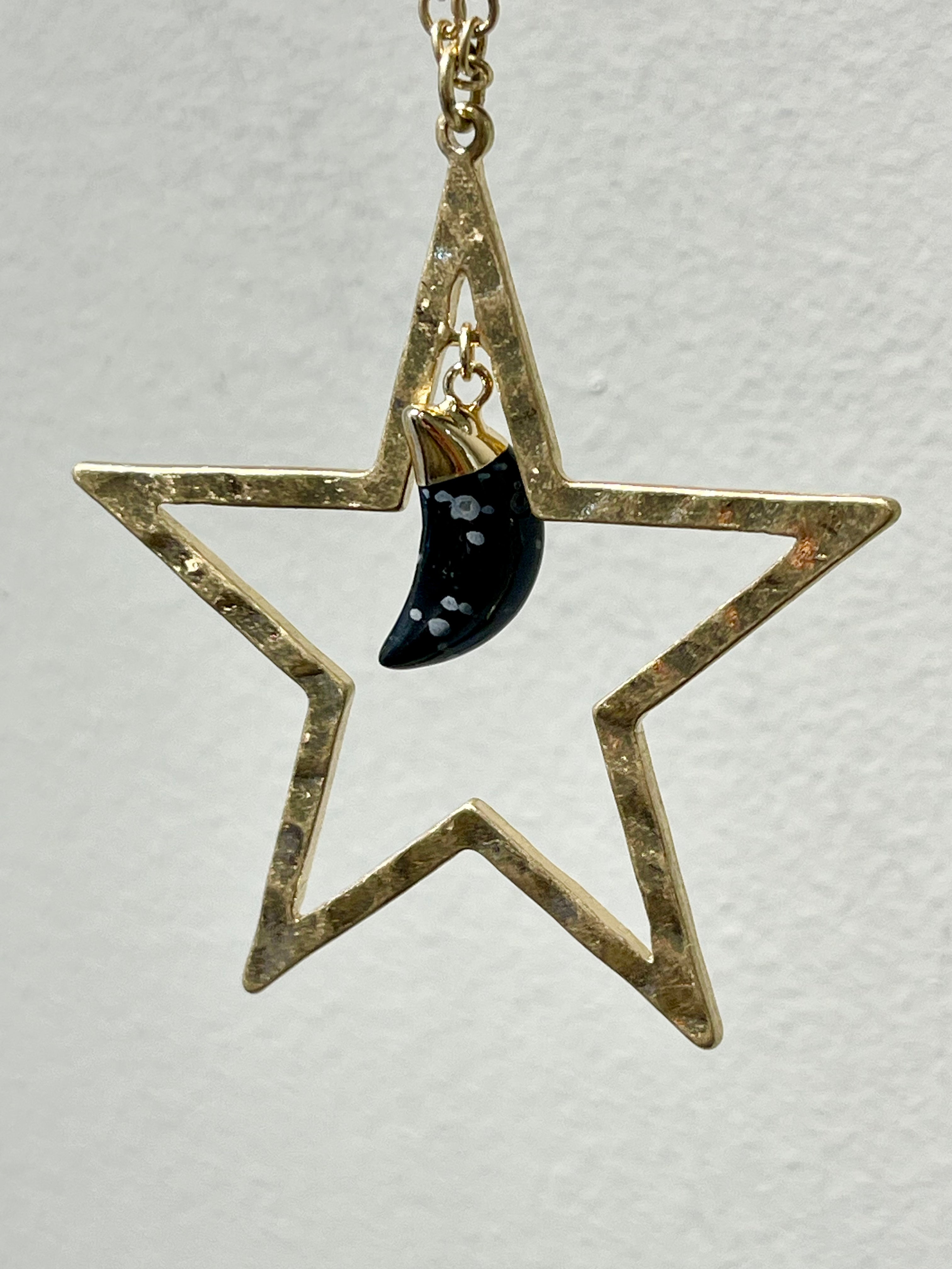 Long Star Pendant with Hanging Moon Necklace at Leaf Boutique