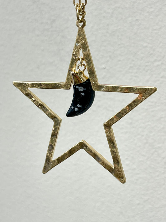 Long Star Pendant with Hanging Moon Necklace