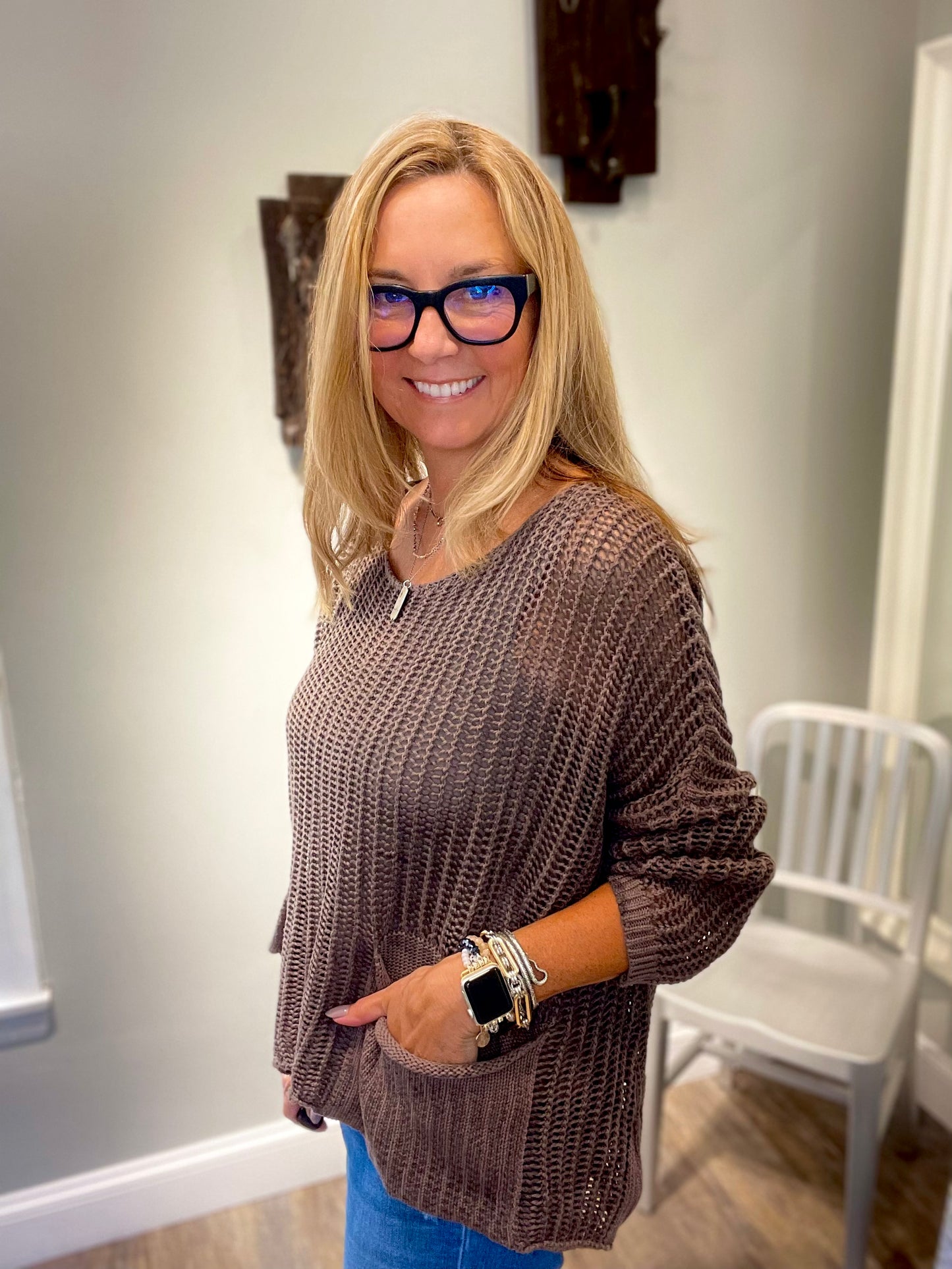 Tempo Paris Crochet Knit Top