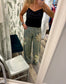 Blue Velvet Flower Patchwork Denim Pants
