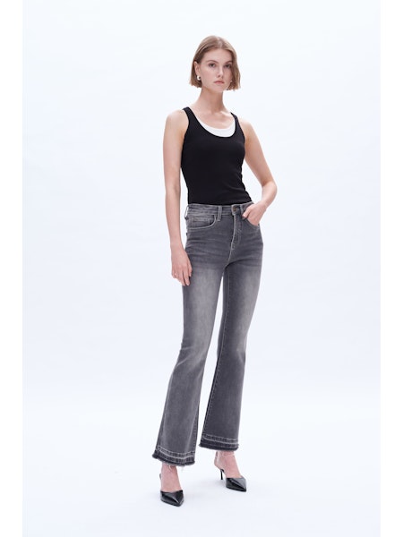 Bayeas Wide Leg Flair Charcoal Jeans