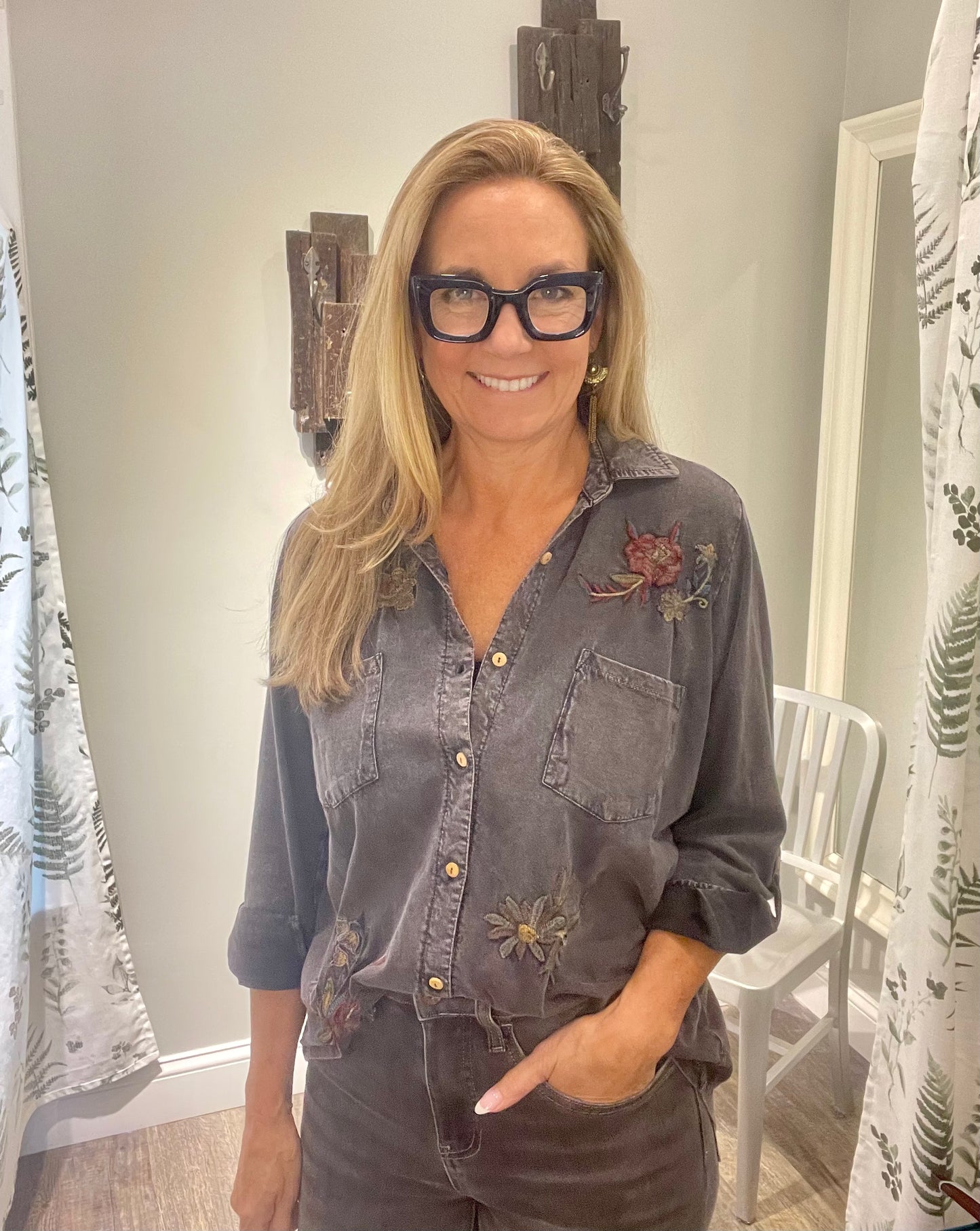 Caite and Kyla Embroidered Lava Rock Top