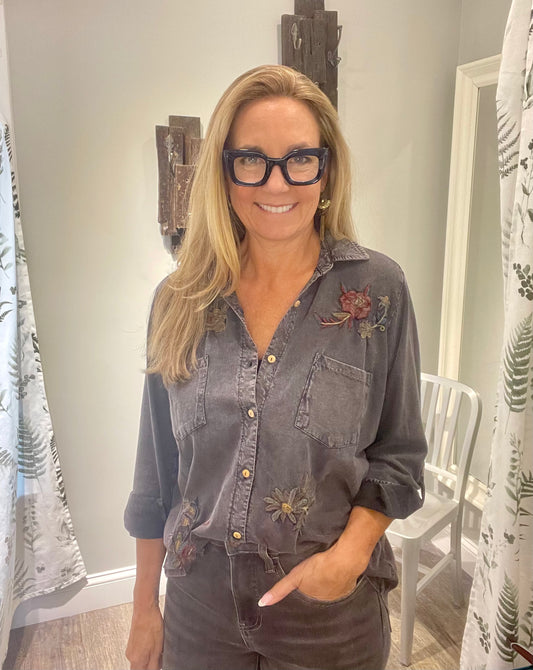 Caite and Kyla Embroidered Lava Rock Top