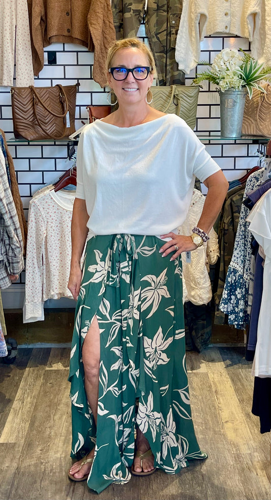 Angie Tropical Ruffle Wrap Pants
