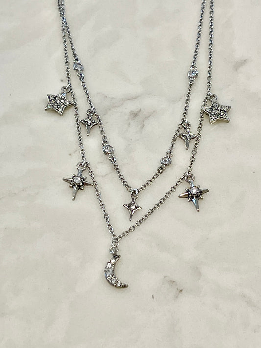 Stars and Moon Charm Choker Necklace