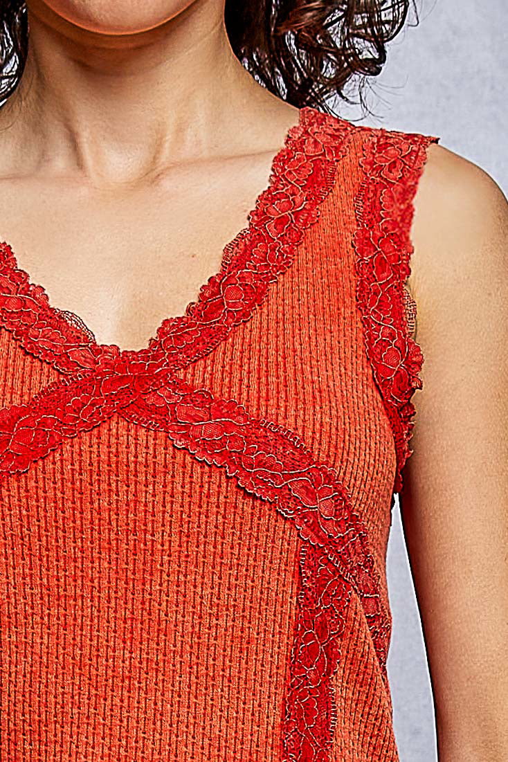 POL Lace Trim Fancy Tank Top