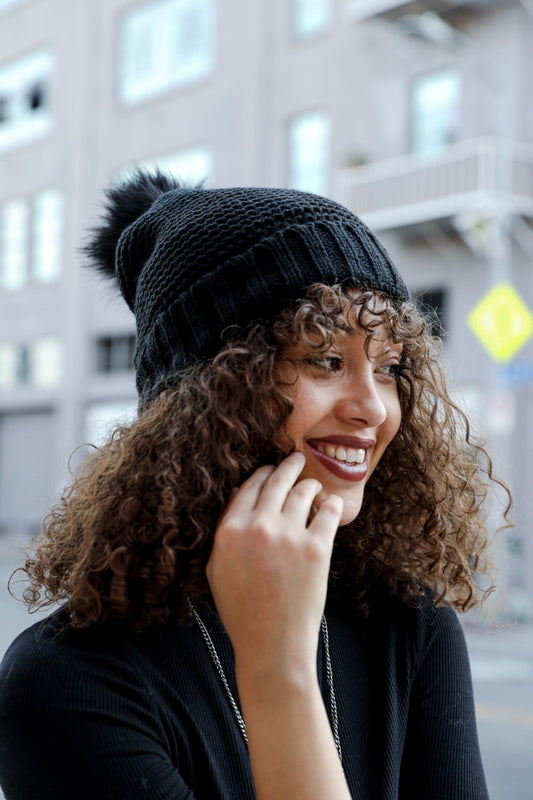 Pom Hat With Faux Sherpa Lining