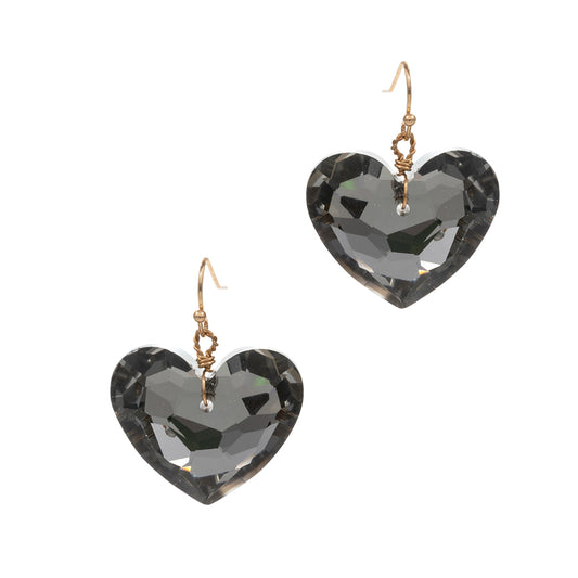 Black Diamond Crystal Heart Earrings