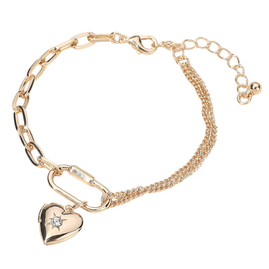 Locket Carabiner Charm Chain Bracelet