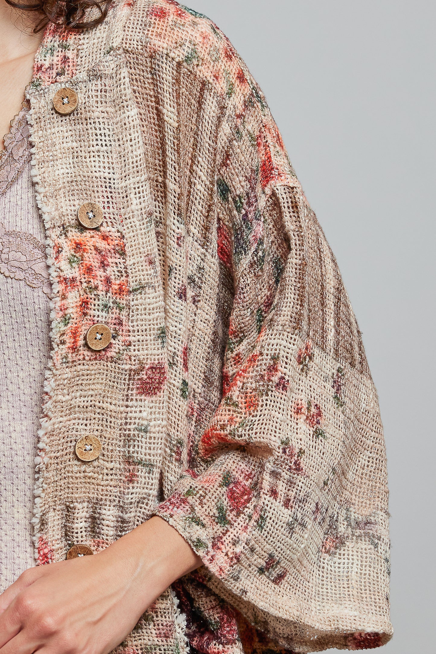 POL Mixed Media Button Up Hoodie
