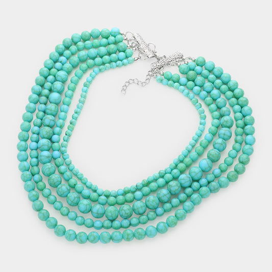 Natural Stone Multi Layered Bib Necklace
