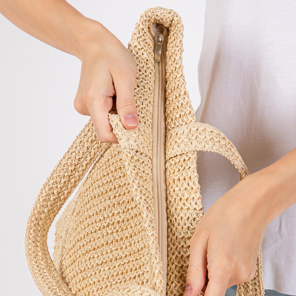 Solid Crochet Straw Tote Bag / Beach Bag