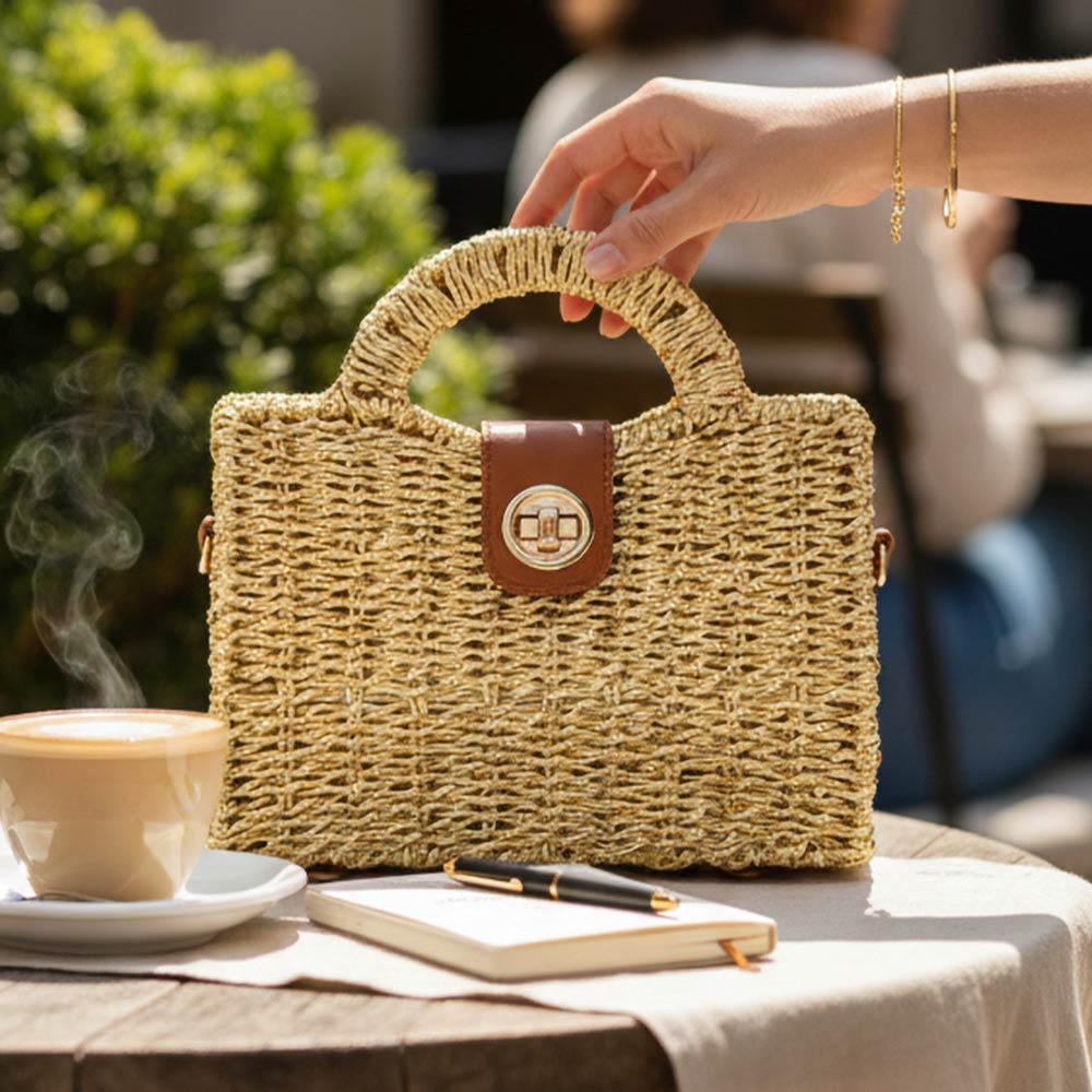 Structured Handle Woven Mini Crossbody Bag
