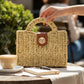 Structured Handle Woven Mini Crossbody Bag