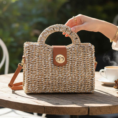 Structured Handle Woven Mini Crossbody Bag