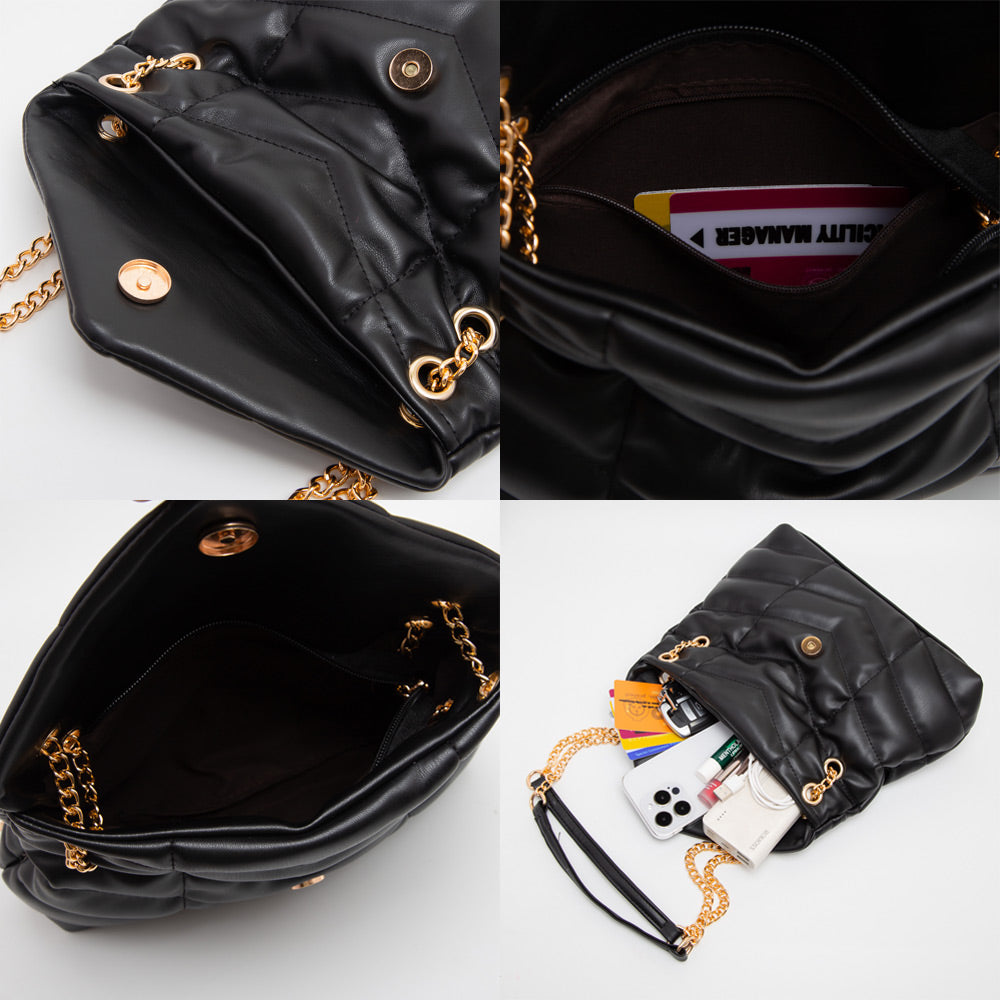 Chevron Patterned Faux Leather Shoulder / Crossbody Bag