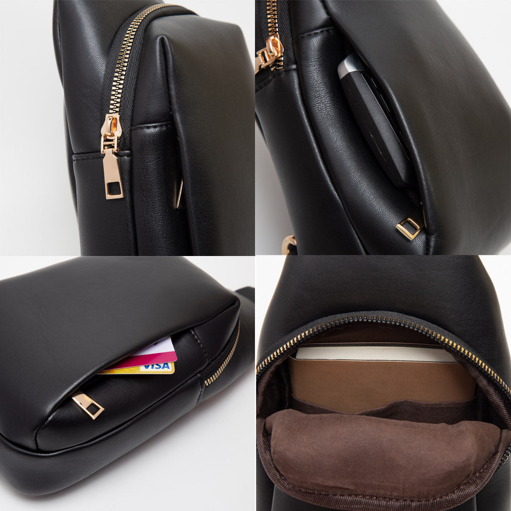 Faux Leather Multi Pocket Sling Bag