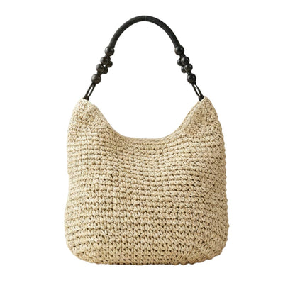 Bamboo Handle Paper Woven Shoulder Tote Bag