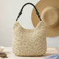 Bamboo Handle Paper Woven Shoulder Tote Bag