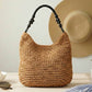 Bamboo Handle Paper Woven Shoulder Tote Bag