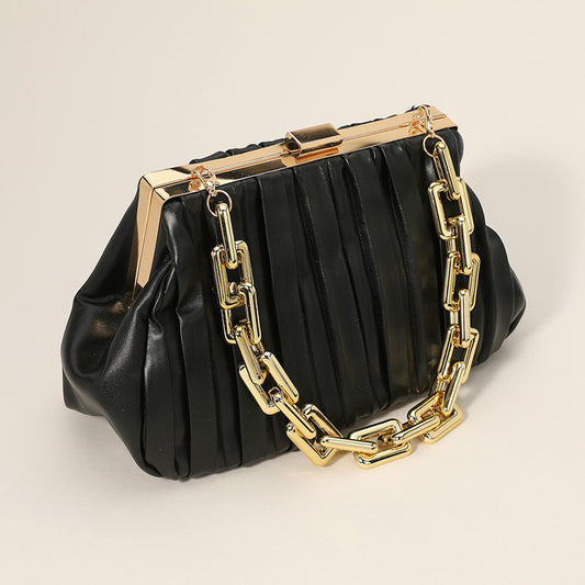 Faux Leather Chunky Chain Clutch / Crossbody Bag