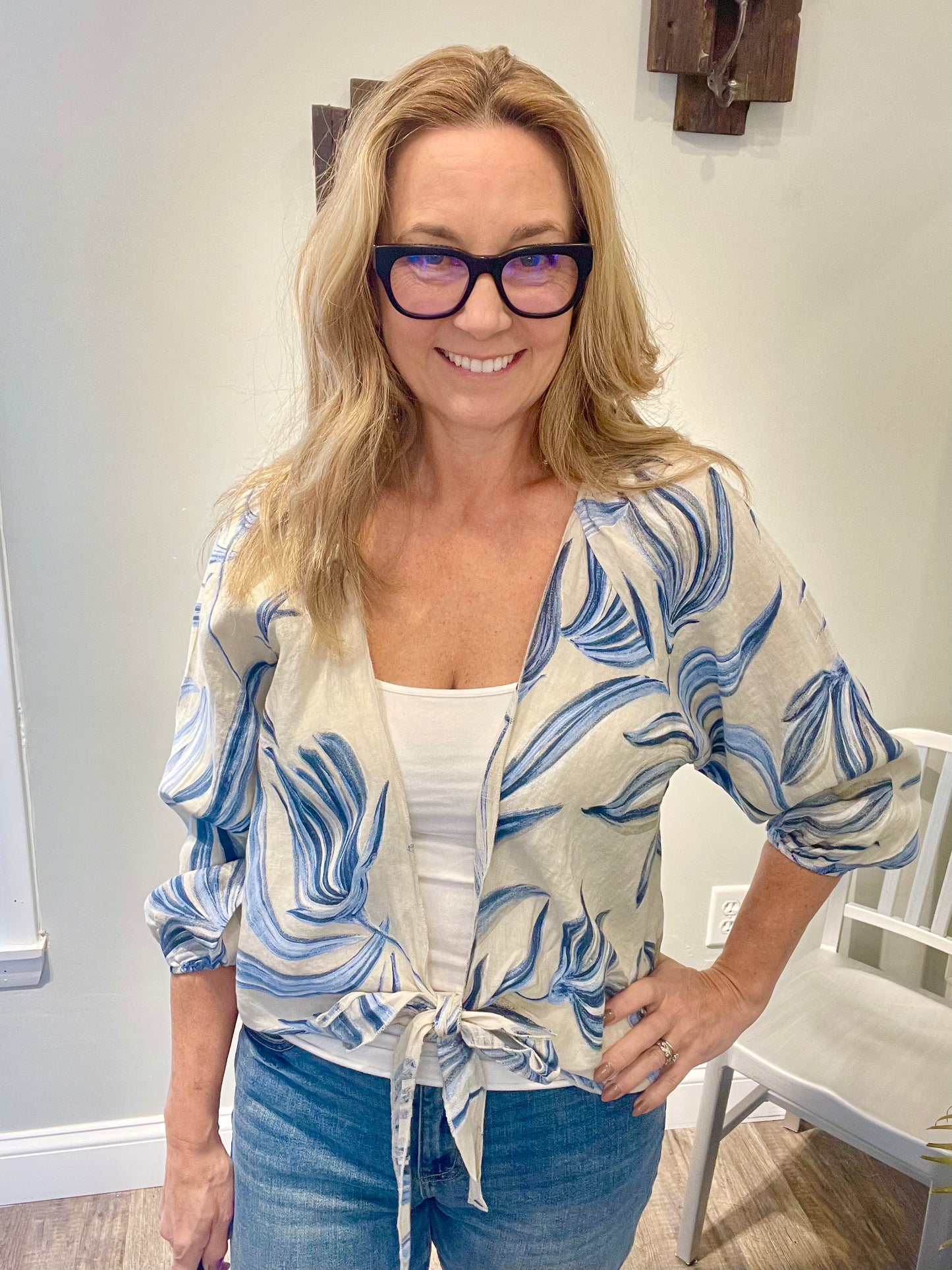 Tempo Paris Printed Tie Front Top