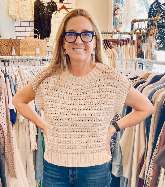 Elan Open Knit Sand Sweater