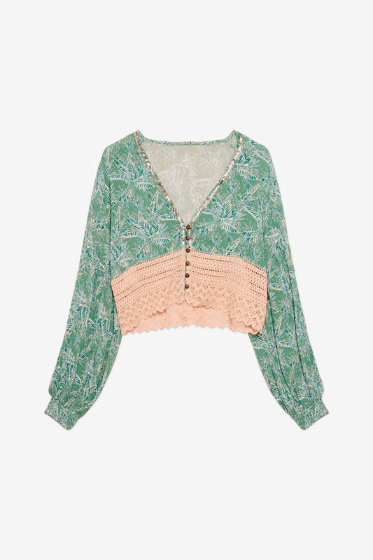 Nud Printed Lacy Long Sleeve Top