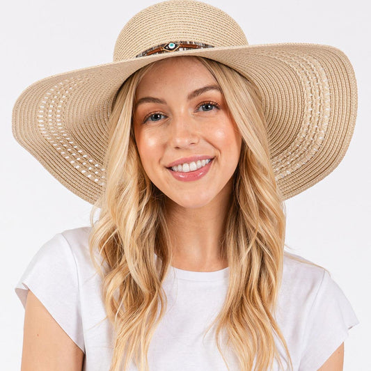 Wide Brim Sun Hat with Evil Eye