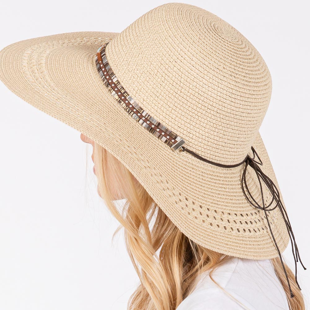 Wide Brim Sun Hat with Evil Eye