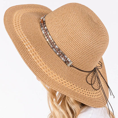 Wide Brim Sun Hat with Evil Eye
