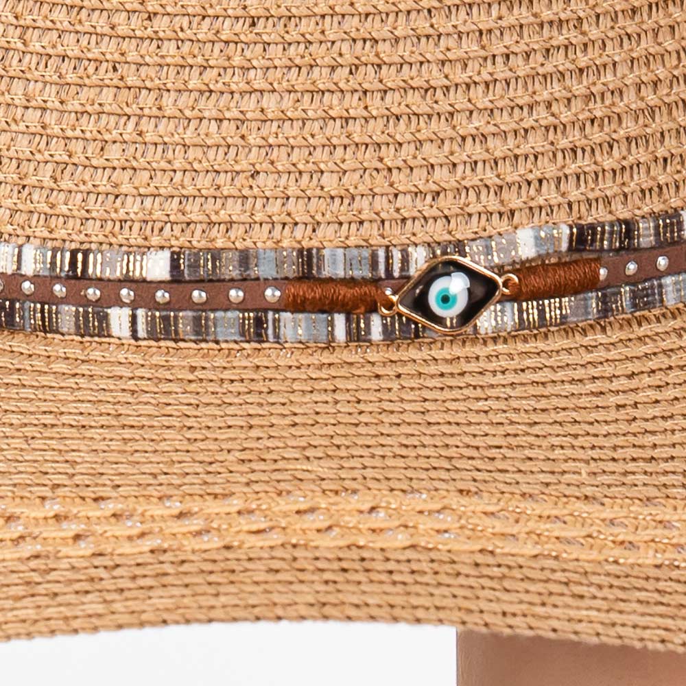 Wide Brim Sun Hat with Evil Eye