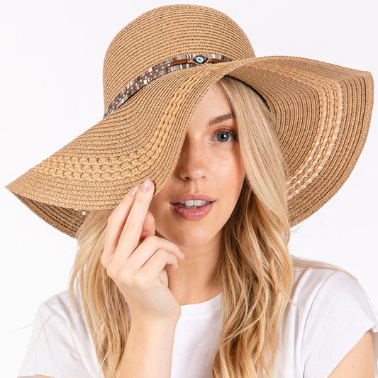 Wide Brim Sun Hat with Evil Eye