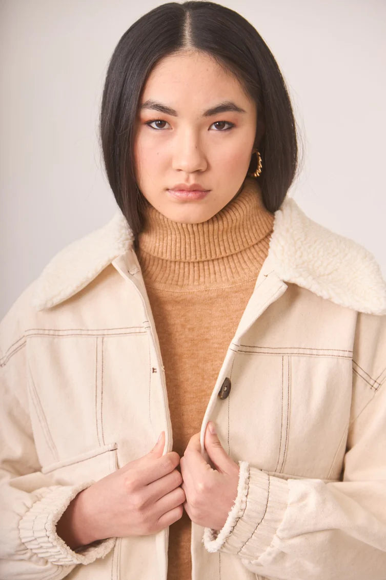 Nakane Denim Jacket with Sheepskin Collar
